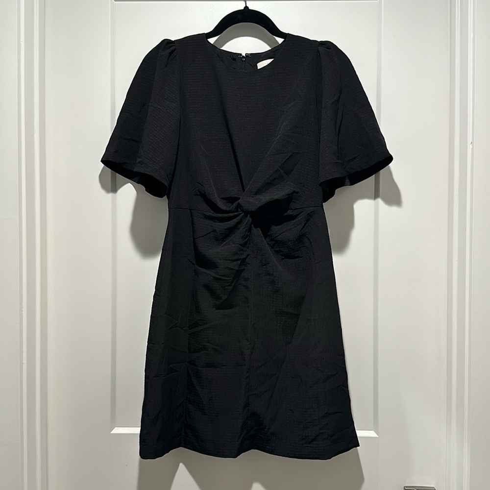 LOFT Twist Flutter Sleeve Flare Dress Black (NWT)
